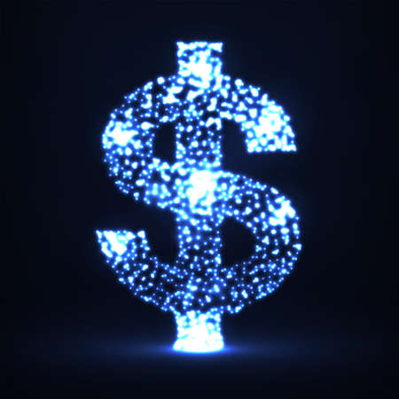 Abstract dollar sign of glowing particles. Neon financial symbol. Isolated vector illustrationのイラスト素材