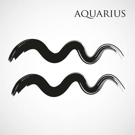 Aquarius zodiac symbol isolated on white background. Brush stroke Aquarius zodiac sign. Hand drawn vector illustrationのイラスト素材
