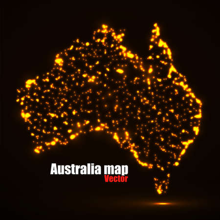 Australia map with glowing particles. Luminous background. Vector illustrationのイラスト素材