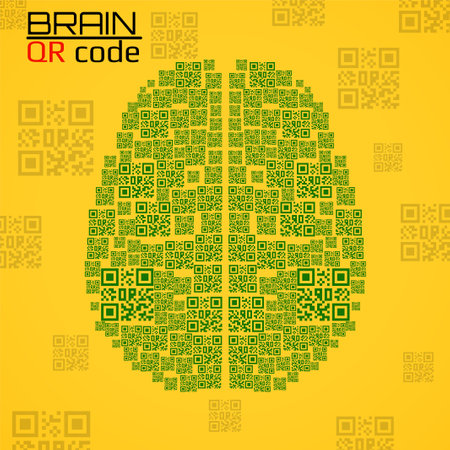 QR code brain. Silhouette human brain with qr code. Technology concept. Vector illustrationのイラスト素材