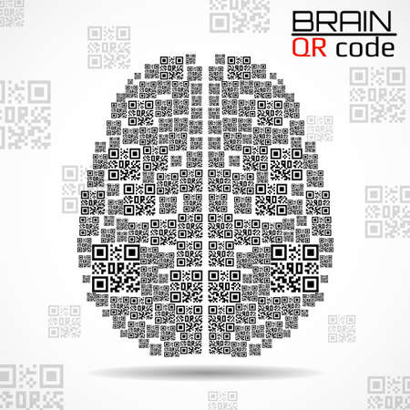 QR code brain. Silhouette human brain with qr code. Technology concept. Vector illustrationのイラスト素材