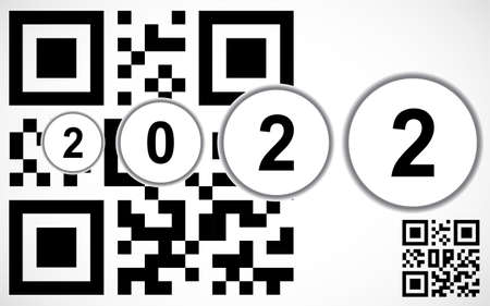 Happy New Year 2022 text design with QR code. Worldwide  vaccination. Vector number design template. Isolated on white backgroundのイラスト素材