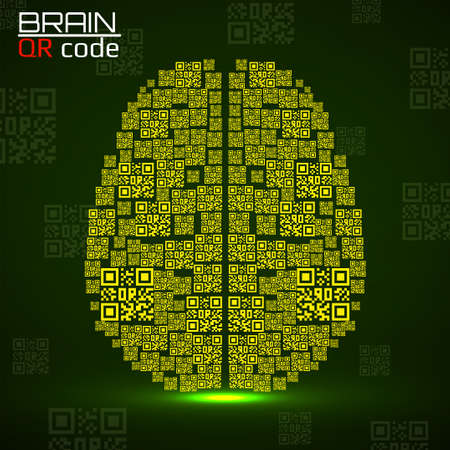 QR code brain. Silhouette human brain with qr code. Technology concept. Vector illustrationのイラスト素材