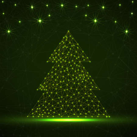 Abstract neon Christmas tree with glowing lines and dots, vector illustrationのイラスト素材