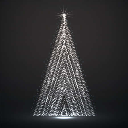 Abstract neon Christmas tree of glowing particles. Vector Illustrationのイラスト素材
