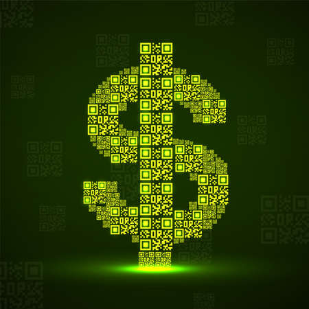 Neon dollar sign of qr code. vector illustrationのイラスト素材