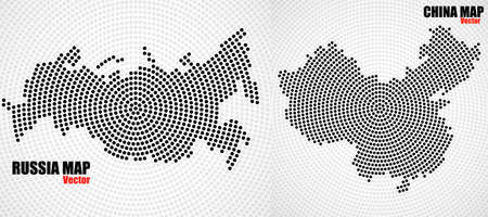 Union Russia and China of radial dots, maps with halftone concept. vector illustrationのイラスト素材