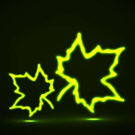 Maple leaves neon sign, autumn glowing symbol. vector illustrationのイラスト素材