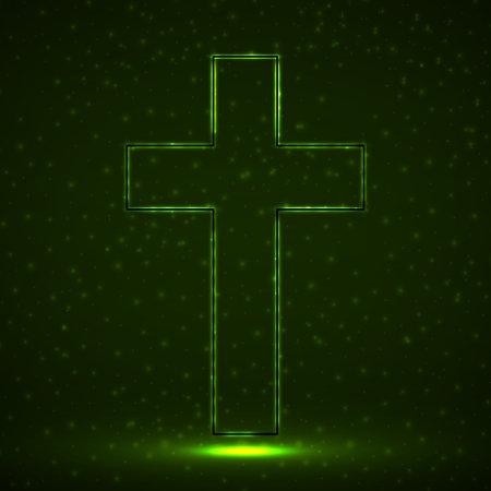 Abstract cross of glowing particles, christian symbol, religious sign, vector illustrationのイラスト素材