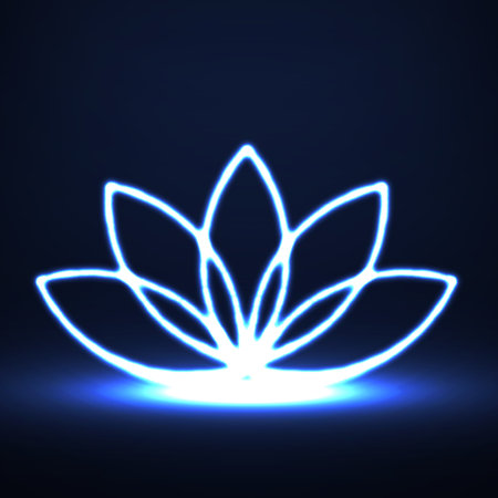 Neon lotus icon logo. Glowing lotus symbol. vector illustrationのイラスト素材