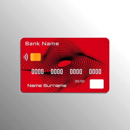 Credit debit red card with striped shape background. vector illustrationのイラスト素材