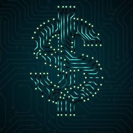 Abstract neon symbol dollar with circuit board. technology sign. vector illustrationのイラスト素材