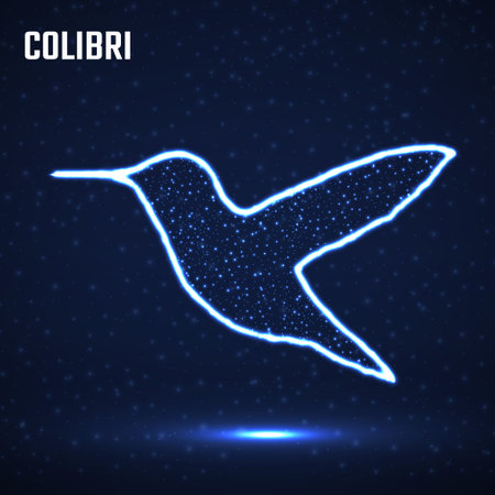 Abstract glowing hummingbird of neon particles, digital bird colibri. vector illustrationのイラスト素材