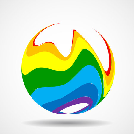 Abstract ball with colorful curved line stripes, rainbow design. vector illustrationのイラスト素材