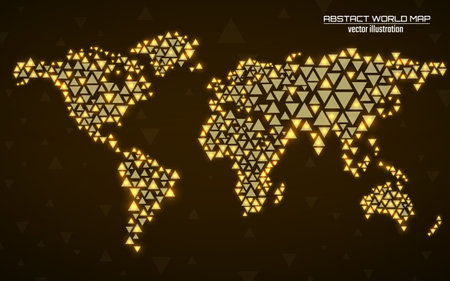 Abstract geometric world map with glowing triangles. triangular neon background. vector illustrationのイラスト素材