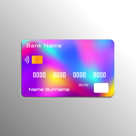 Credit debit colorful card with gradient mesh. vector illustrationのイラスト素材