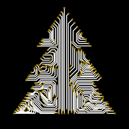 Abstract technology Christmas tree, circuit board. vector illustrationのイラスト素材