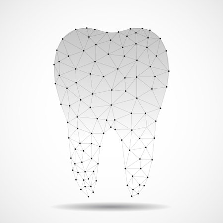 Abstract polygonal tooth. Dental and orthodontics medical concept. Low poly style and wireframe meshのイラスト素材