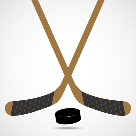 Hockey sticks and puck isolated on white background, vector illustration, eps 10のイラスト素材