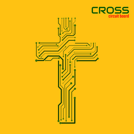 Abstract cross circuit board. Christian symbol. vector illustrationのイラスト素材