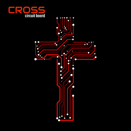 Abstract cross circuit board. Christian symbol. vector illustrationのイラスト素材
