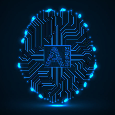 Abstract technological brain with Artificial Intelligence. Neon circuit board brain. Vectorのイラスト素材