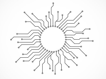 Abstract background with technology circuit board. Motherboard in circle. Vector slot for processorのイラスト素材