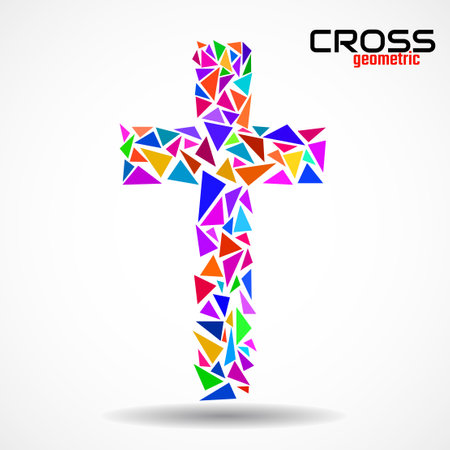 Christian cross of triangles. Religious Symbol. Vector illustrationのイラスト素材
