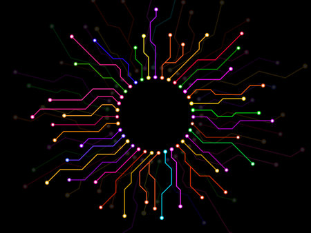Abstract background with technology circuit board. Motherboard in circle. Vector slot for processorのイラスト素材
