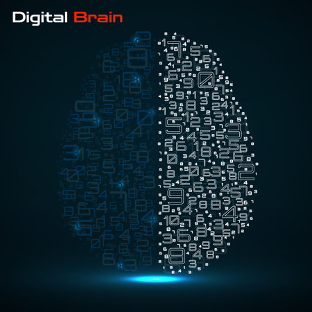 Digital brain with numbers. Artificial intelligence concept. Technology brain. Vector illustrationのイラスト素材