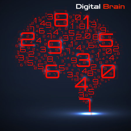 digital brain with numbers. artificial intelligence concept. technology brain. vector illustrationのイラスト素材