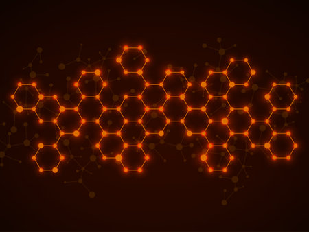 Abstract hexagonal molecules, glowing molecular structure of DNA. Technology background and science designのイラスト素材
