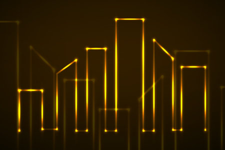 Vector silhouette of city buildings, glowing outline silhouette, outline cityscape designのイラスト素材
