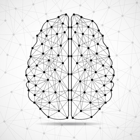 Abstract human brain of lines and dots, polygonal wireframe. vector illustrationのイラスト素材