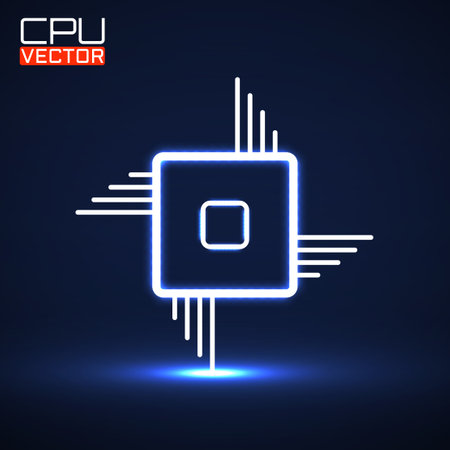 Cpu. Microprocessor. Microchip. Glow logo. Vector illustrationのイラスト素材