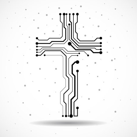 Abstract cross of circuit board. Christian symbol. Vector illustrationのイラスト素材