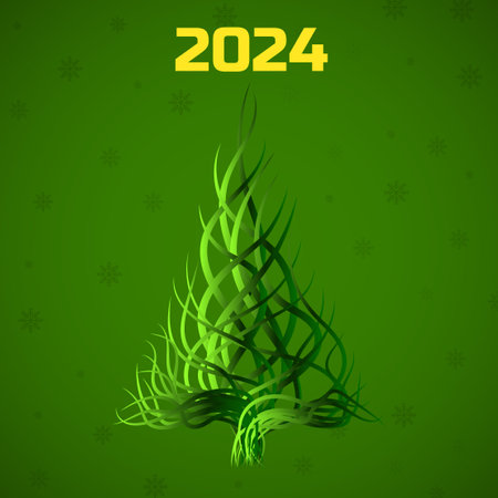Abstract Christmas tree 2024 with wavy lines. Vector illustrationのイラスト素材