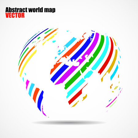 Abstract world map in shape globe of colorful radial stripes, planet earth, vector illustrationのイラスト素材