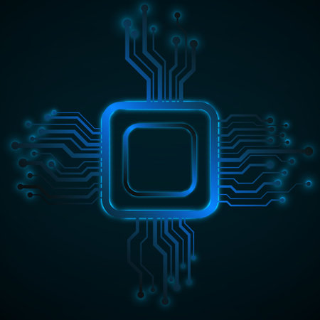 CPU. Microprocessor. Microchip. Neon technology symbolのイラスト素材
