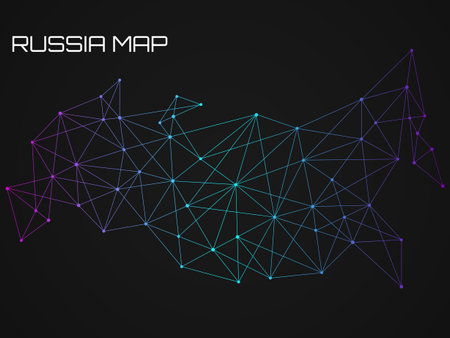 Abstract Russia map of line and point. Geometric structure, polygonal networkのイラスト素材