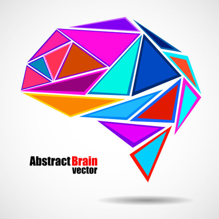 Abstract geometric human brain of colorful triangles, low-poly style, creativity, vector illustrationのイラスト素材