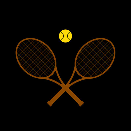 Tennis racquets with ball isolated on black background. Logo with sport equipment. Vector illustrationのイラスト素材