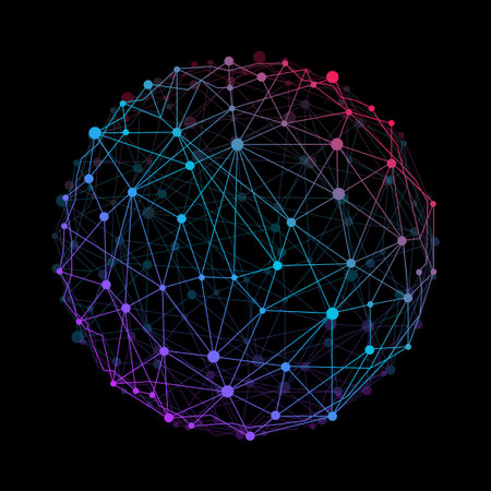 Abstract wireframe mesh sphere with dot and lines, network connections. Polygonal geometric elementのイラスト素材