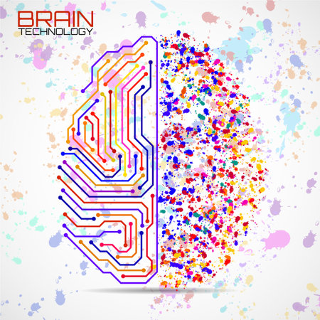 Left right human brain concept. Logic part and creative part, analytical vs creativityのイラスト素材