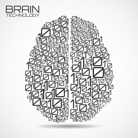 Artificial intelligence. Abstract brain with binary computer code, technology concept. Vector illustrationのイラスト素材