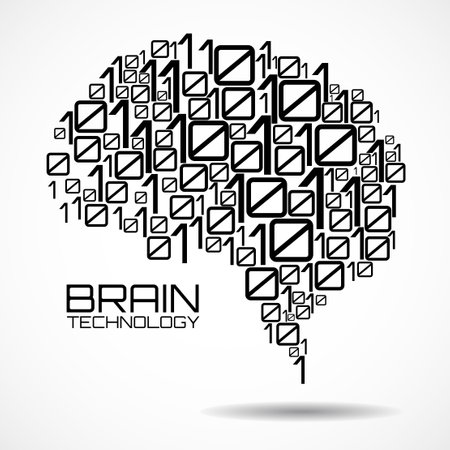 Artificial intelligence. Abstract brain with binary computer code, technology concept. Vector illustrationのイラスト素材