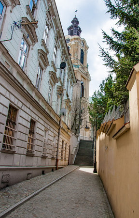 Narrow street in the historical part of the city in Eastern Europe