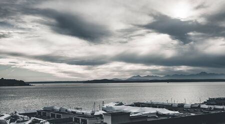 Rainy clouds in the bay area of Seattleの写真素材
