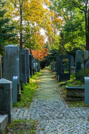 Wroclaw, Poland - October 15, 2017: An ancient entombment on the old cemetery, few days before Halloween celebrationのeditorial素材