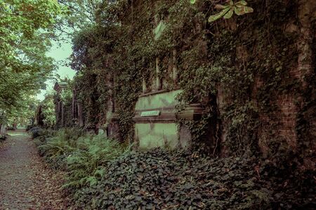 Wroclaw, Poland - October 15, 2017: An ancient entombment on the old cemetery, few days before Halloween celebrationのeditorial素材